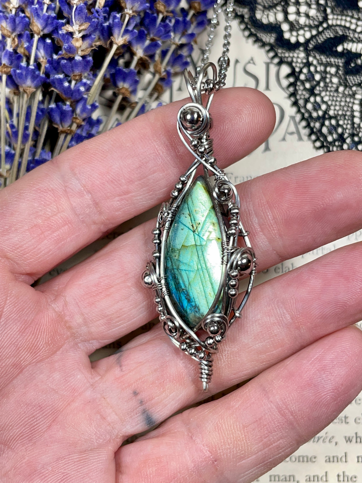 Labradorite Pendant in Stainless Steel
