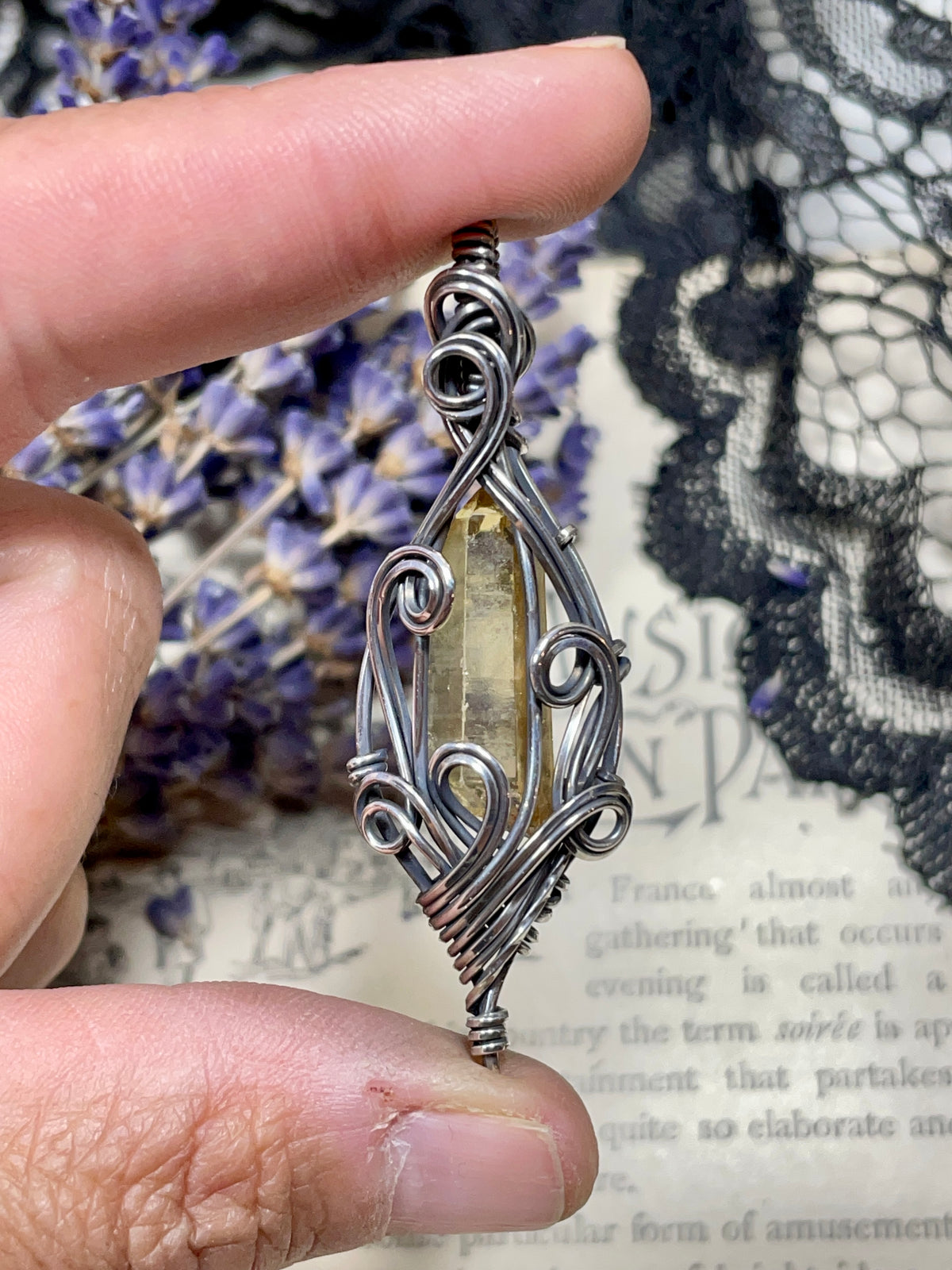 Citrine (Natural Raw Citrine Crystal Point) Pendant in Sterling Silver