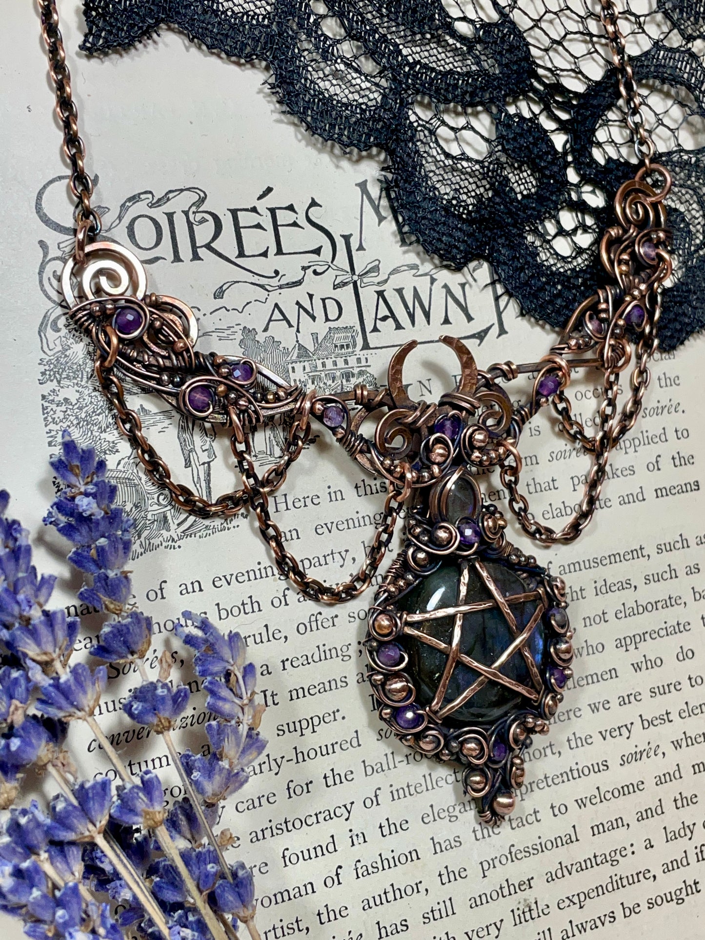 Labradorite Pentacle Collar in Copper