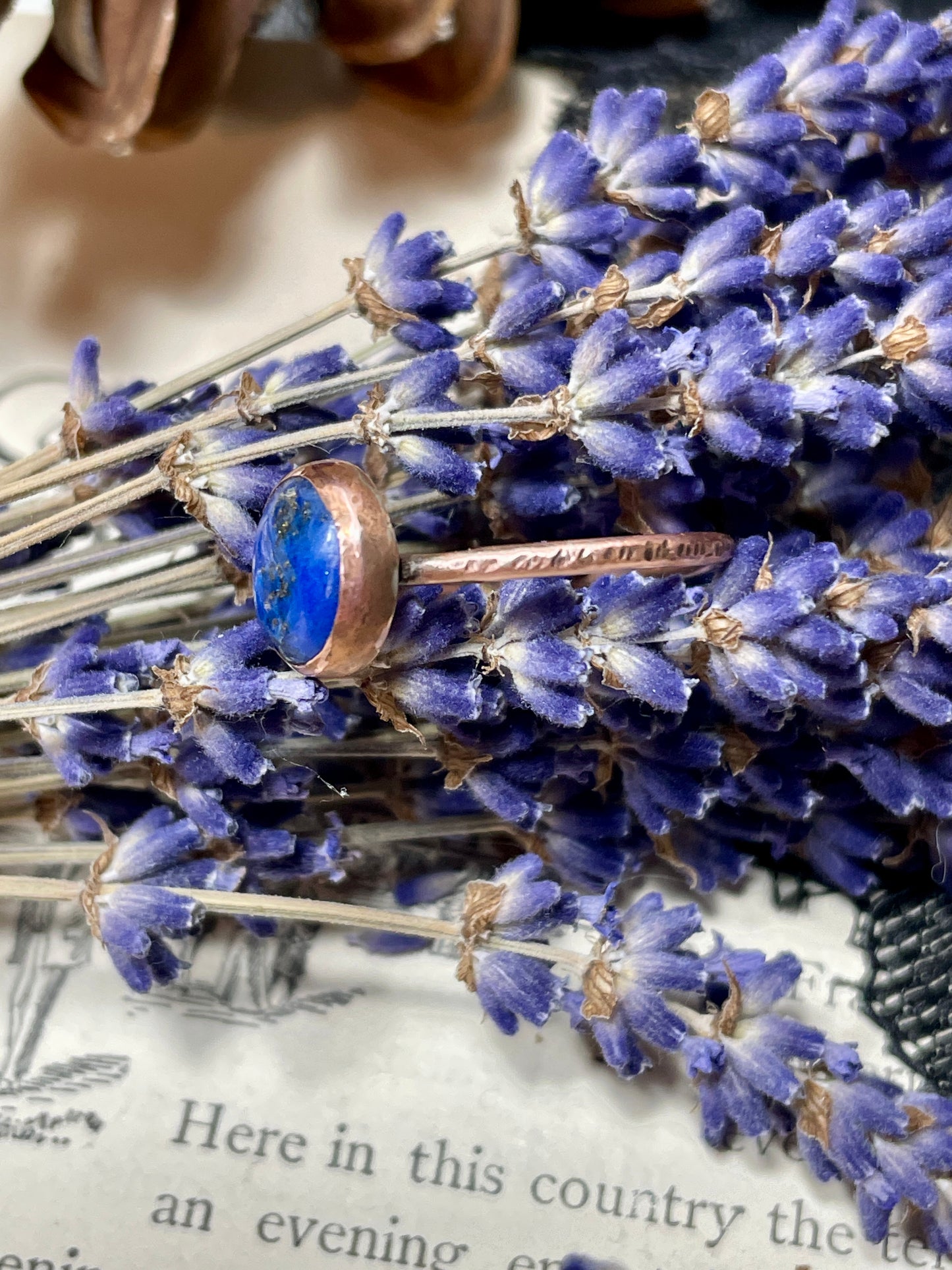 Lapis Lazuli Rustic Copper Ring Size 8