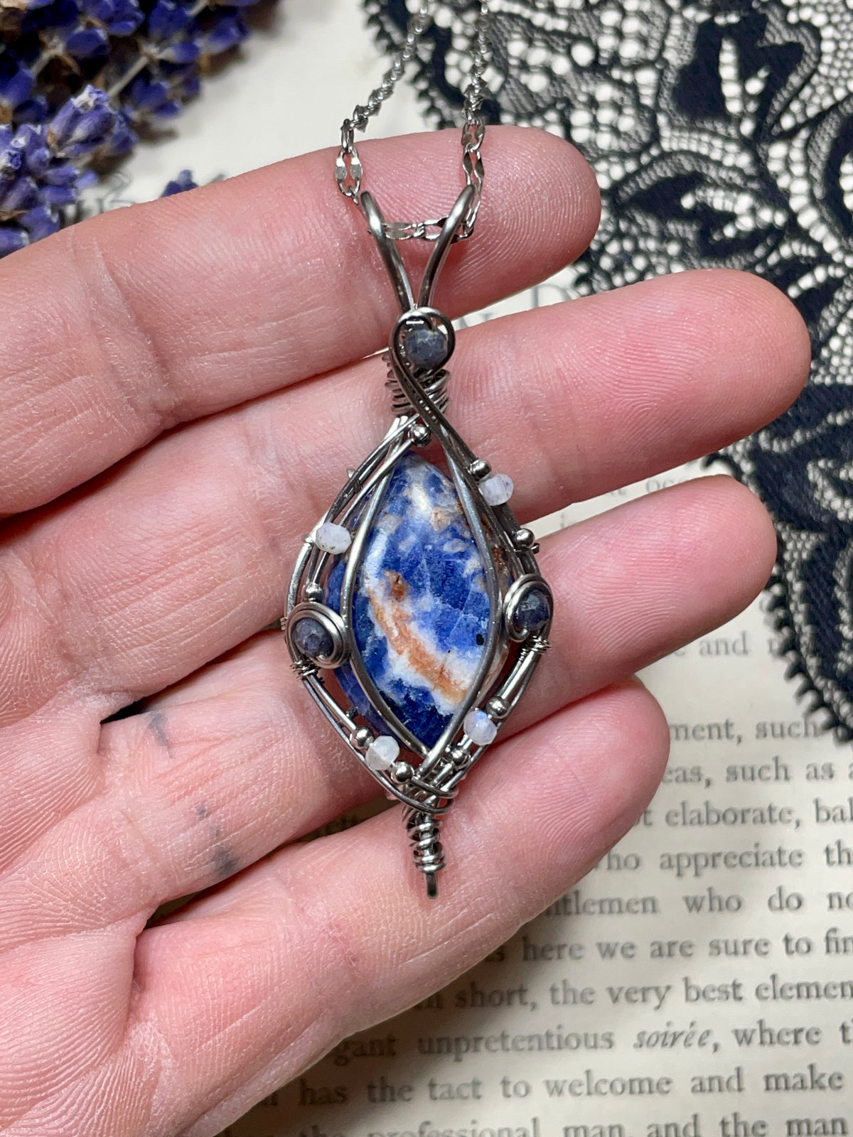 Sodalite Pendant in Stainless Steel