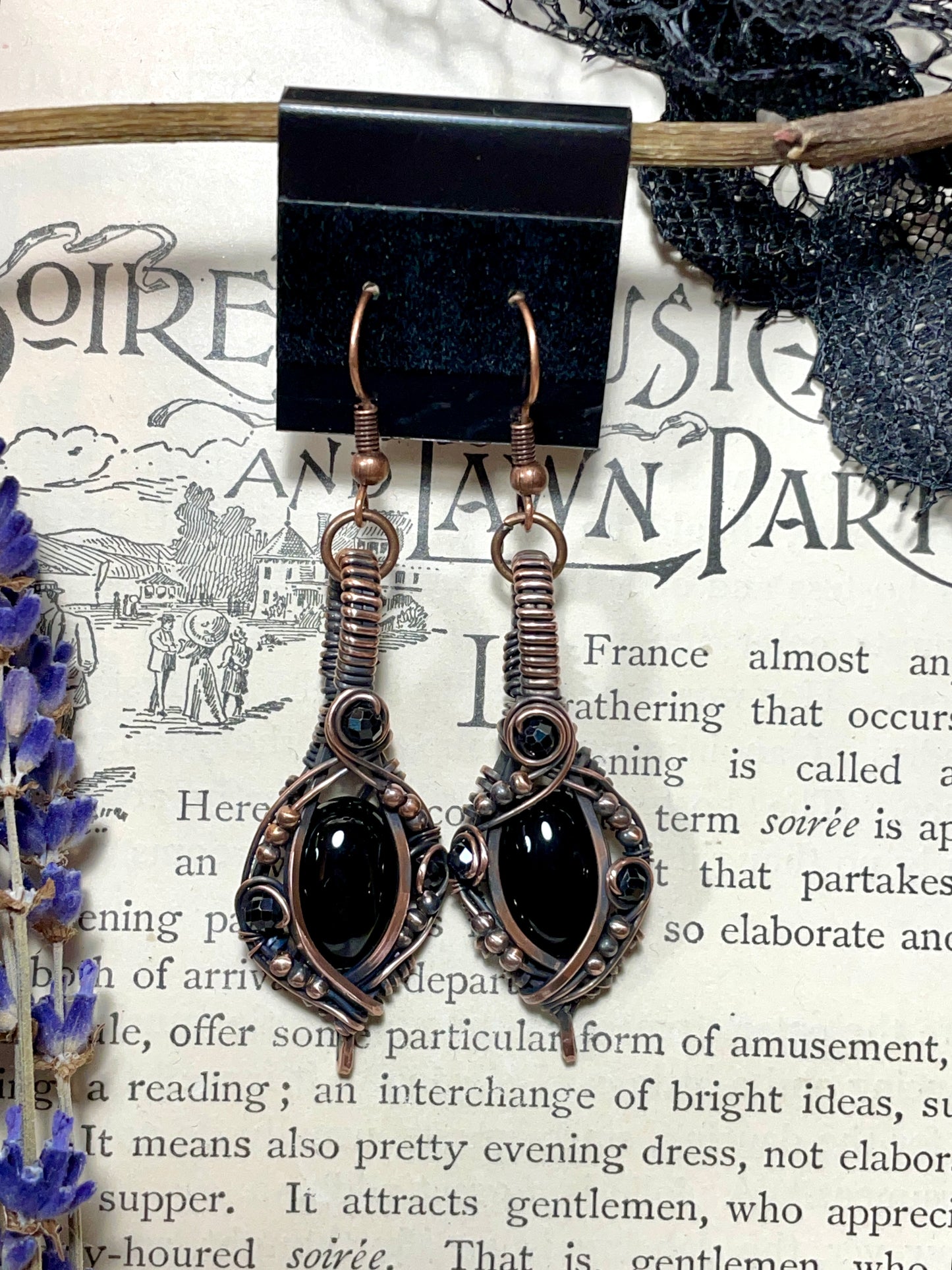 Onyx Earrings in Copper