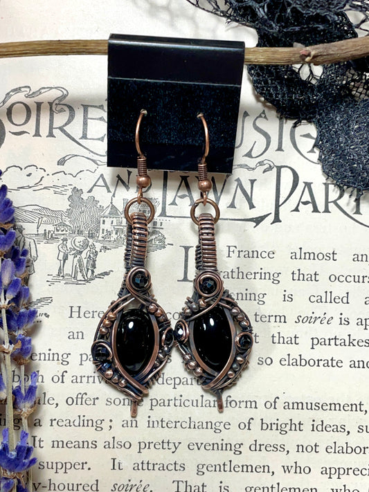 Onyx Earrings in Copper