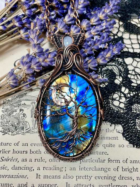 Labradorite Tree of Life Amulet in Copper