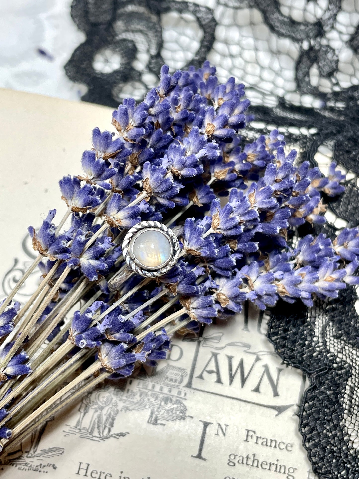 Rainbow Moonstone Sterling Silver Ring Size 5.5