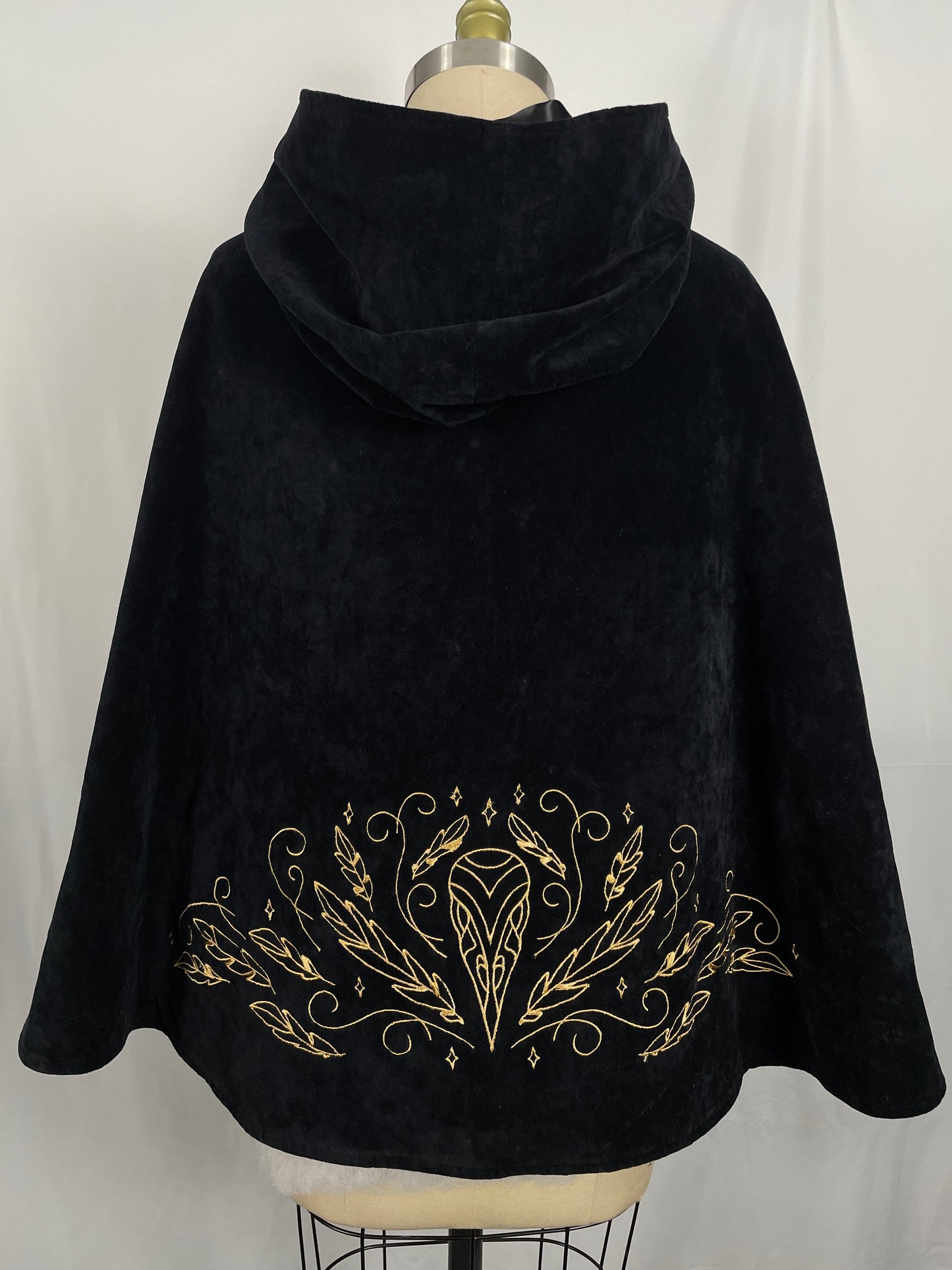 Ravens’ Lament Black Velvet Half-Cloak in Gold