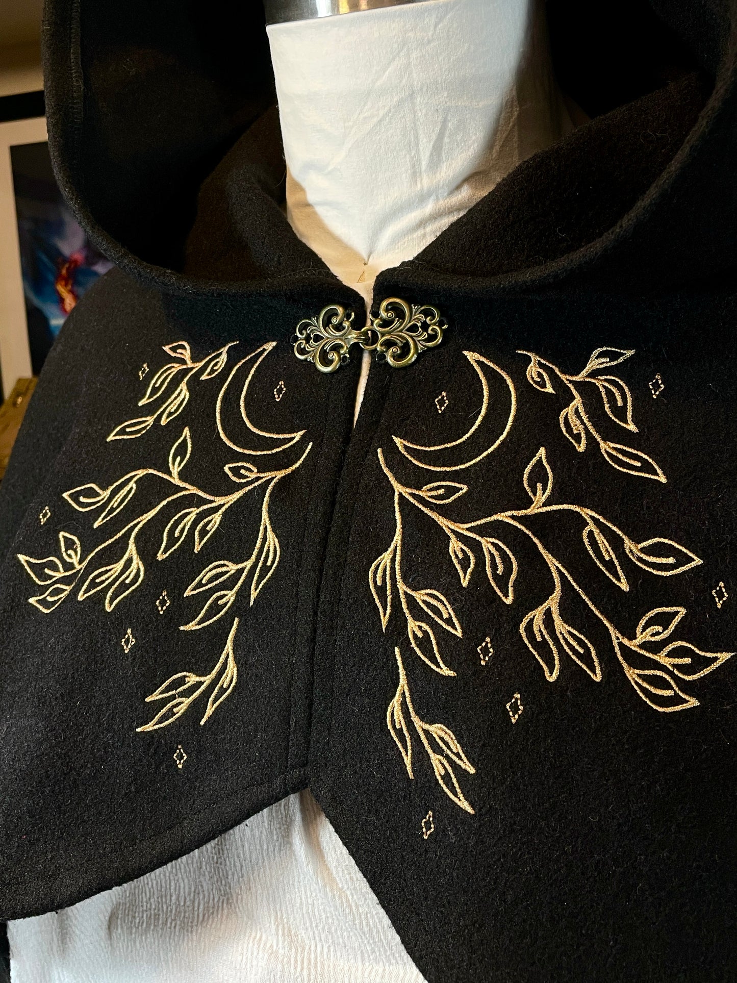 Celestial Black Wool Capelet in Gold (Flawed)