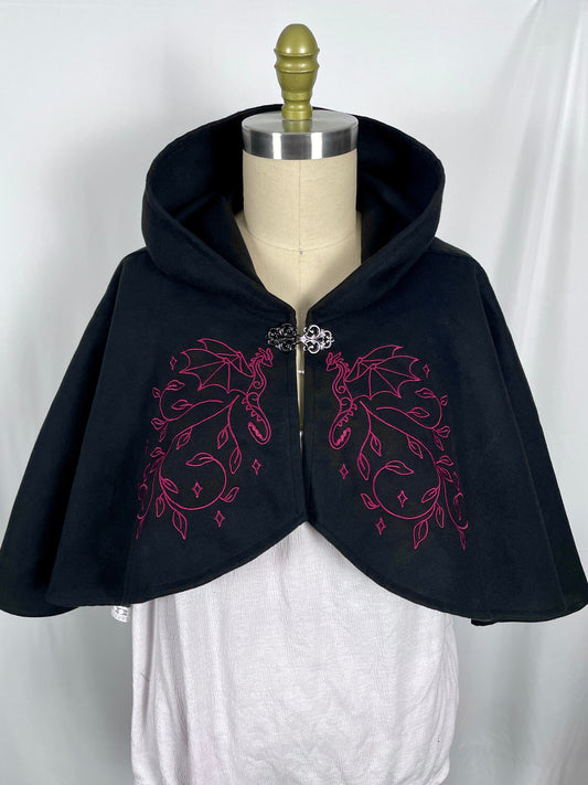 Dragons' Flight Black Felted Capelet in Burgundy