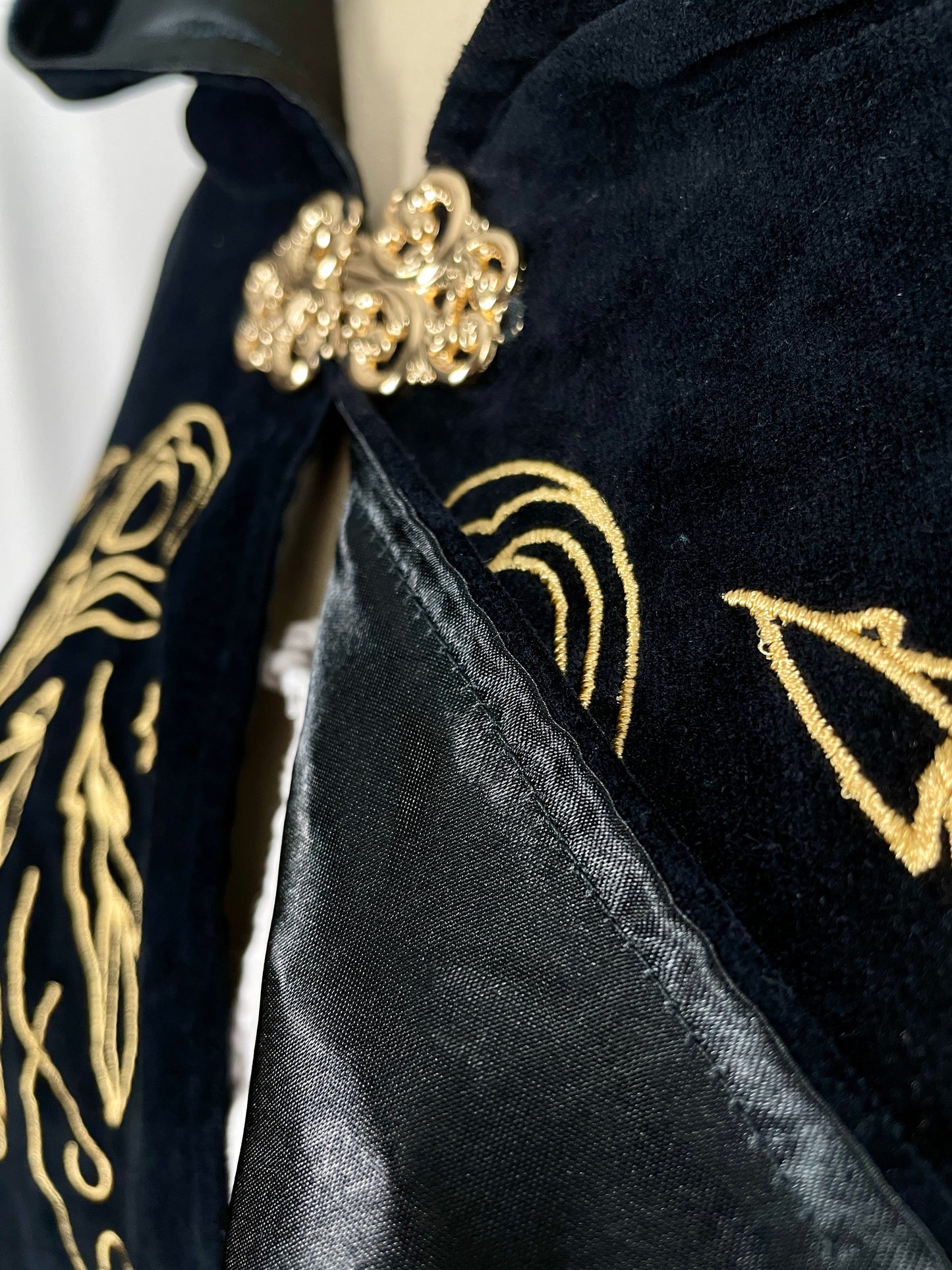 Ravens’ Lament Black Velvet Half-Cloak in Gold