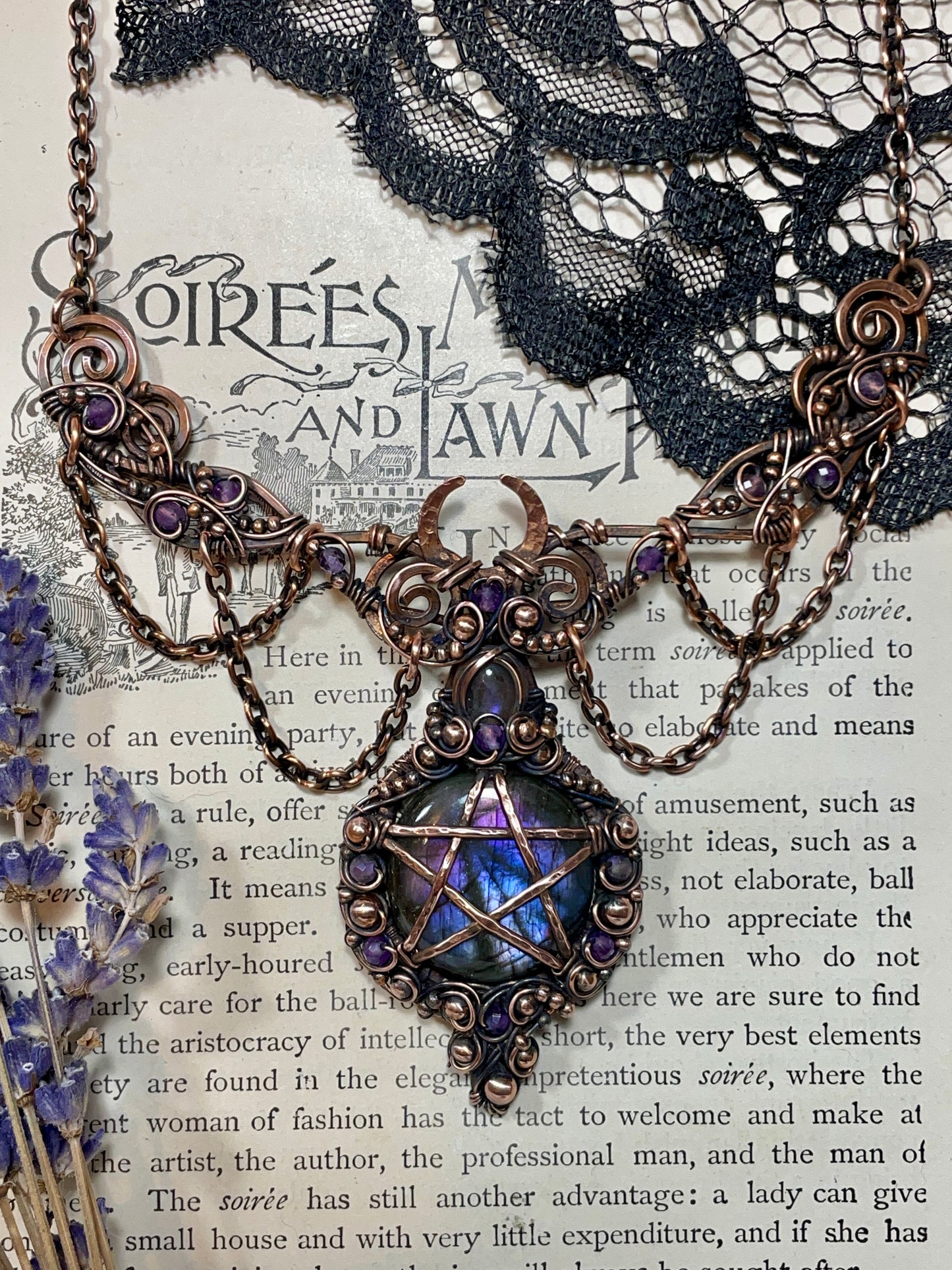 Labradorite Pentacle Collar in Copper