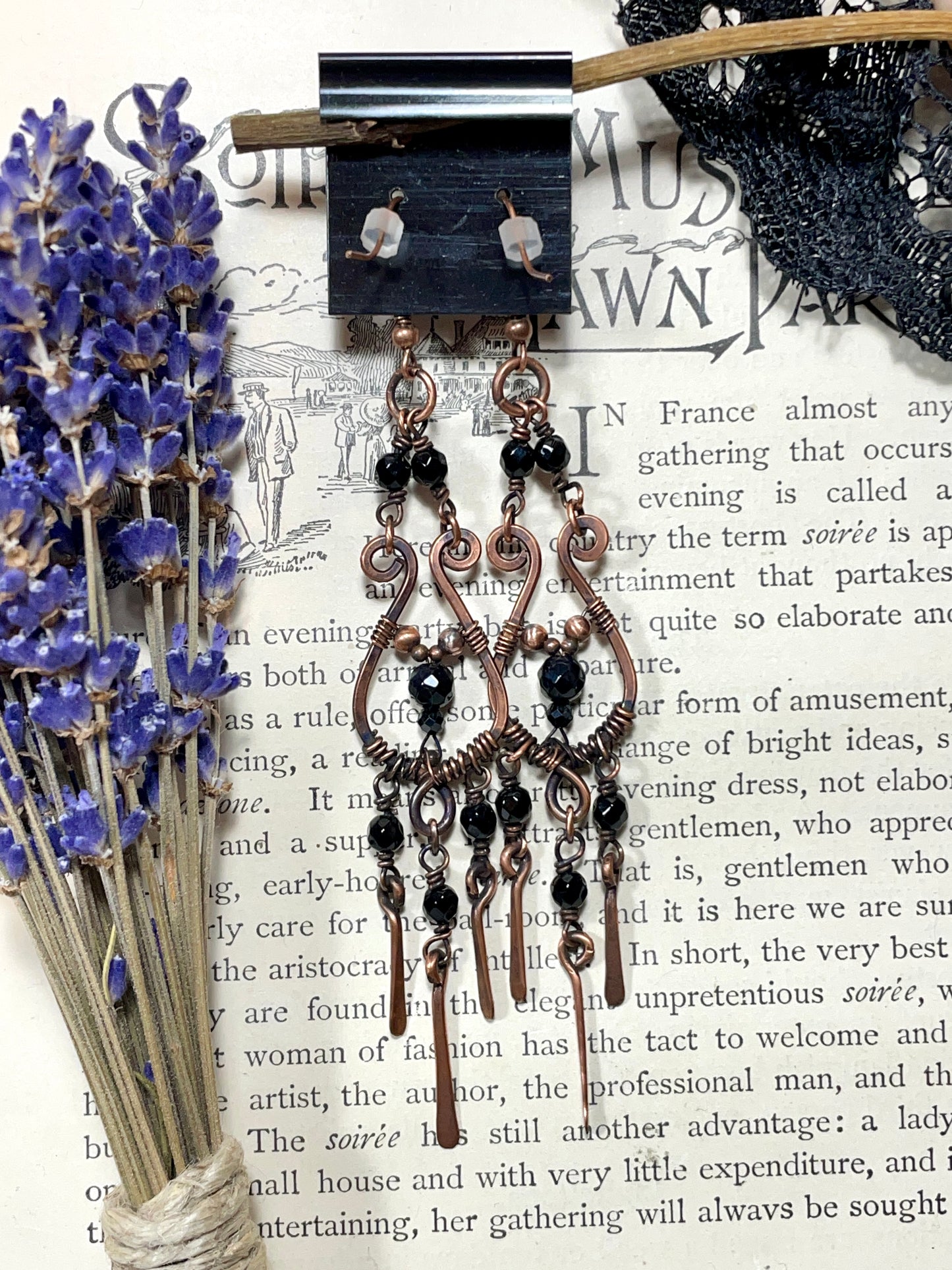 Onyx and Spinel Earrings in Copper