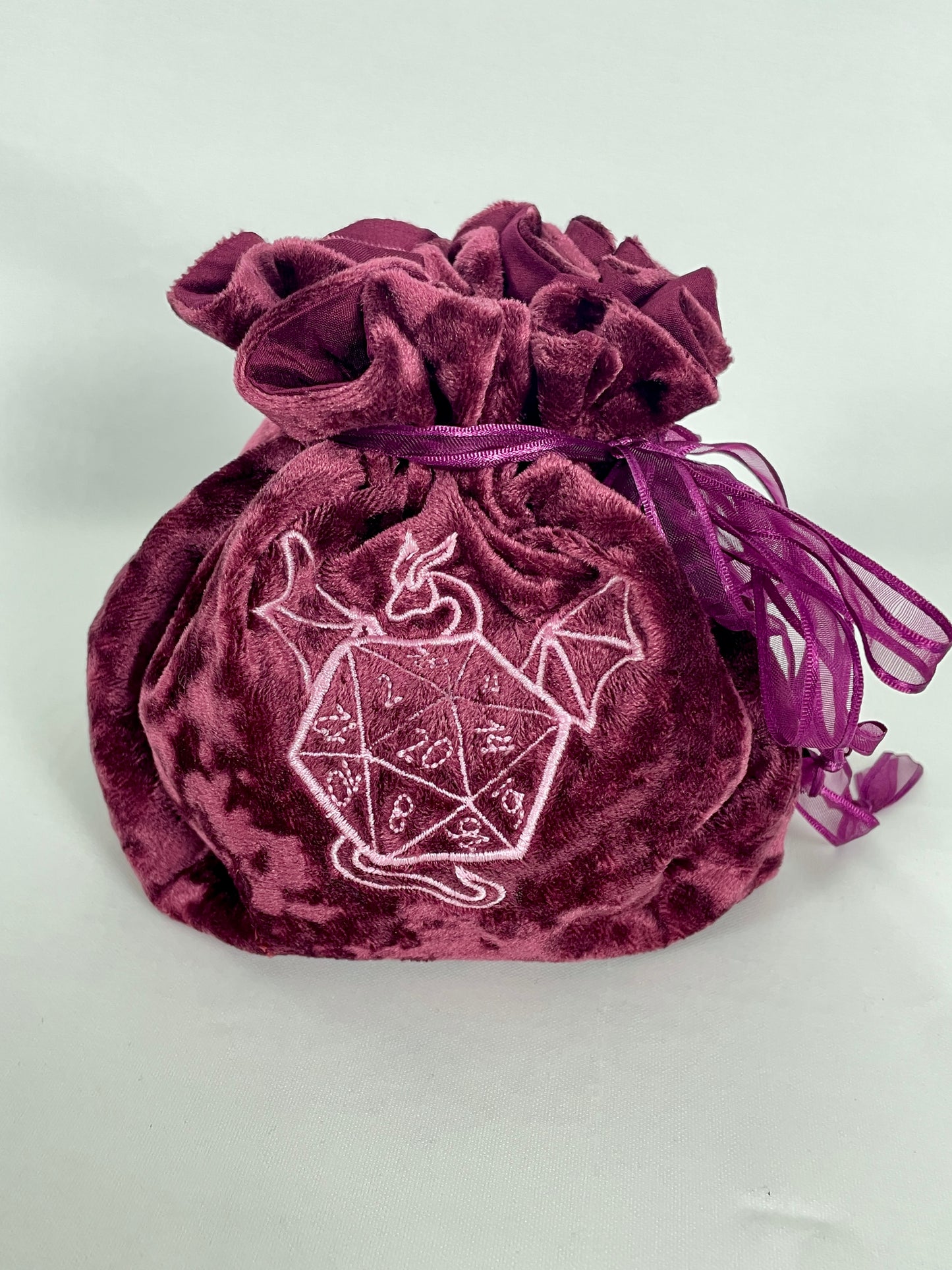 Dusty Rose Embroidered Dragon Dice Bag in Velvet