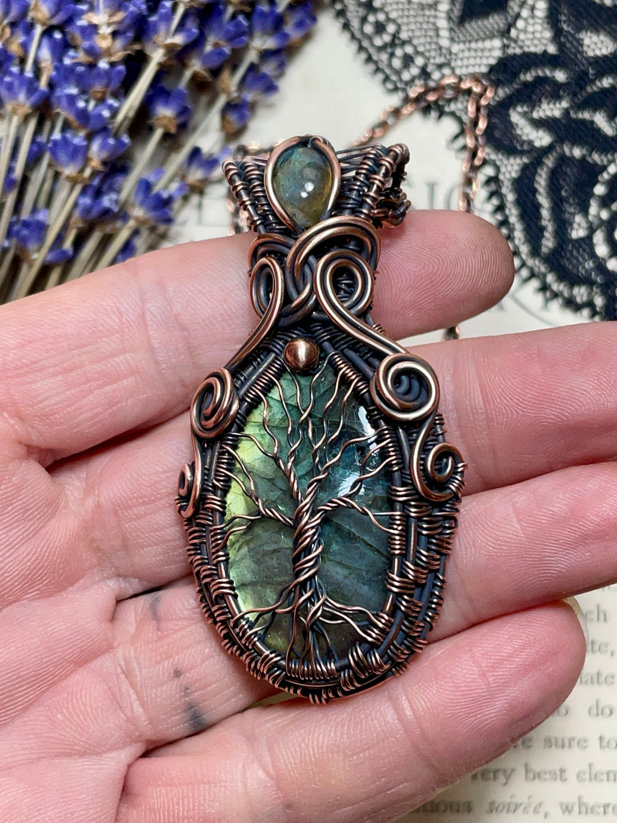 Labradorite Tree of Life Amulet in Copper