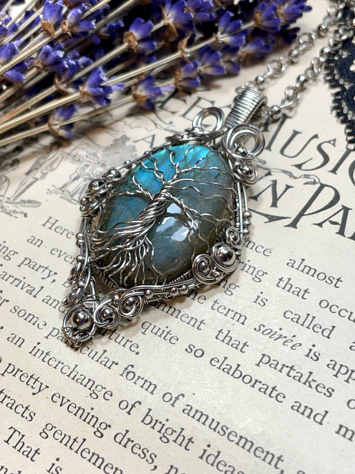 Labradorite Tree of Life Pendant in Stainless Steel
