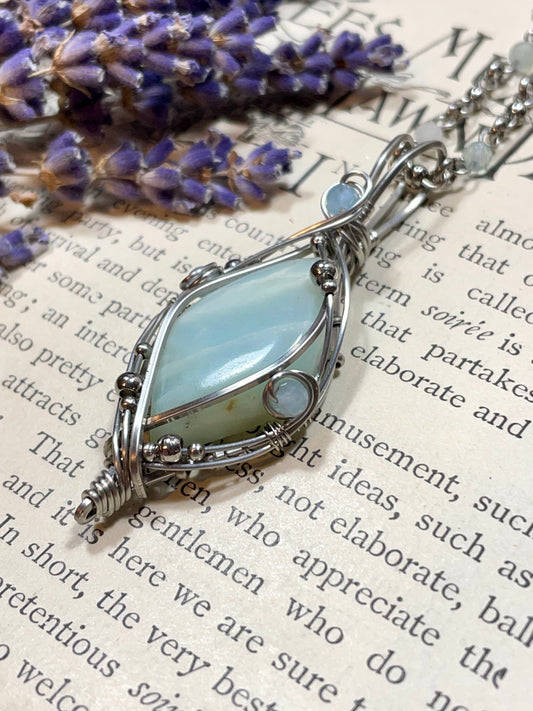 Ocean Wave Jasper Pendant in Stainless Steel