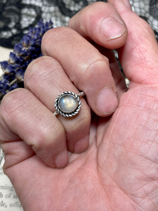 Rainbow Moonstone Sterling Silver Ring Size 5.5