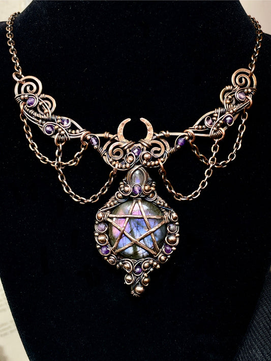 Labradorite Pentacle Collar in Copper