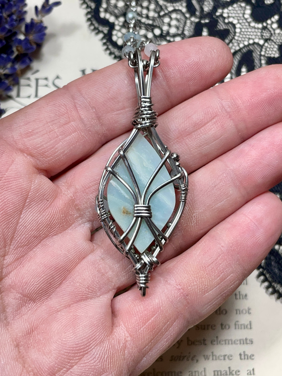 Ocean Wave Jasper Pendant in Stainless Steel