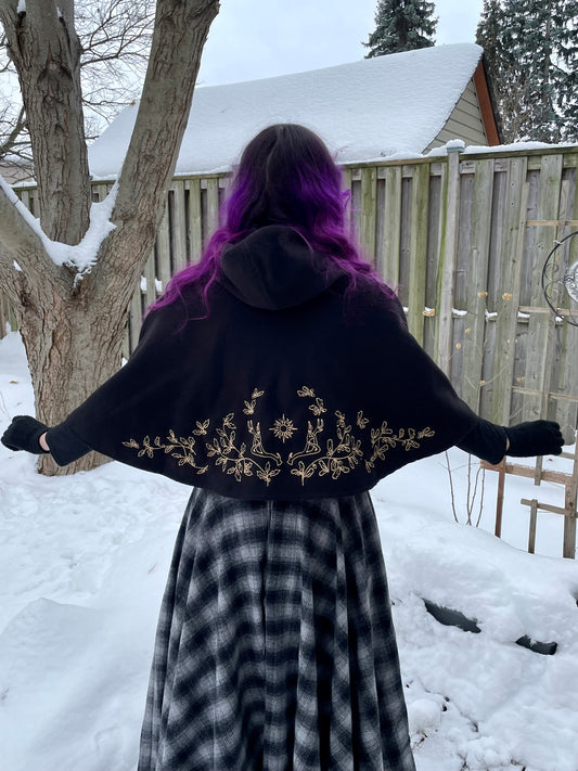 Holly and Oak Black Felted Capelet in Gold