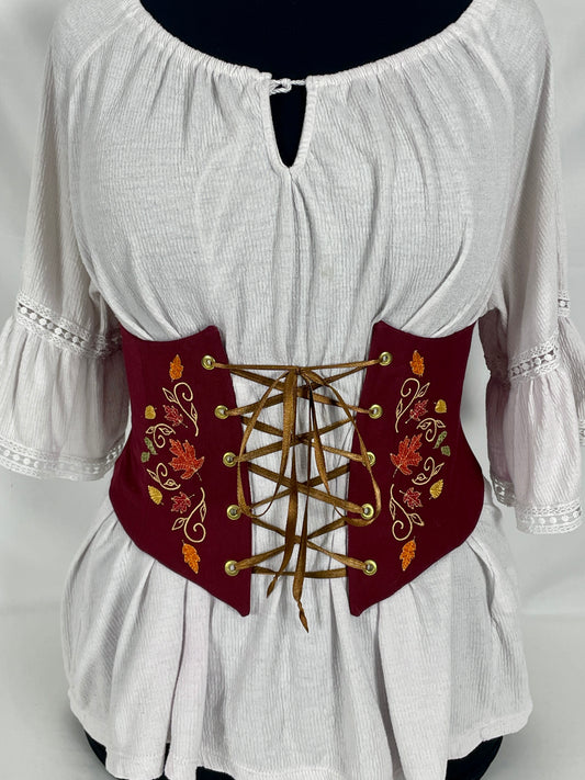Gusting Leaves Embroidered Waist Cinch