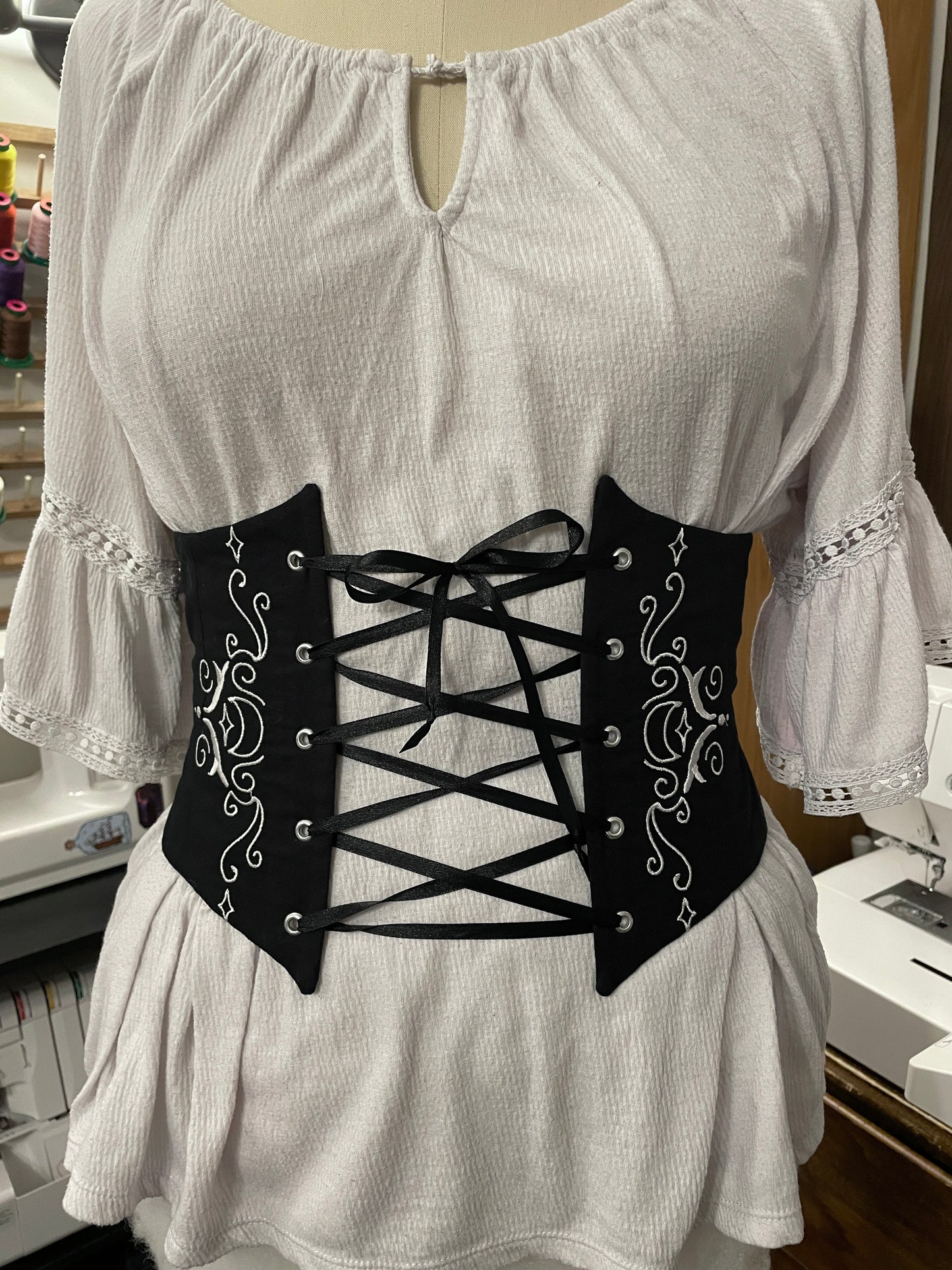 Silver Lunar Embroidered Waist Cinch