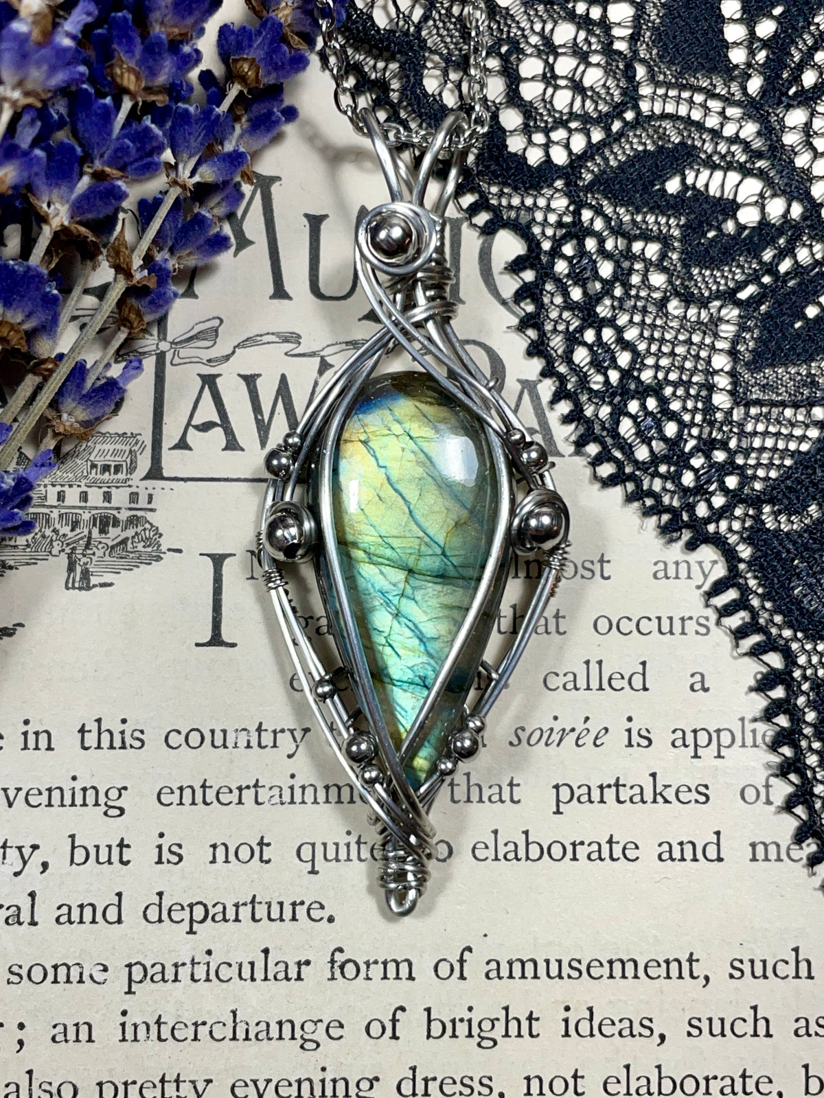 Labradorite Pendant in Stainless Steel