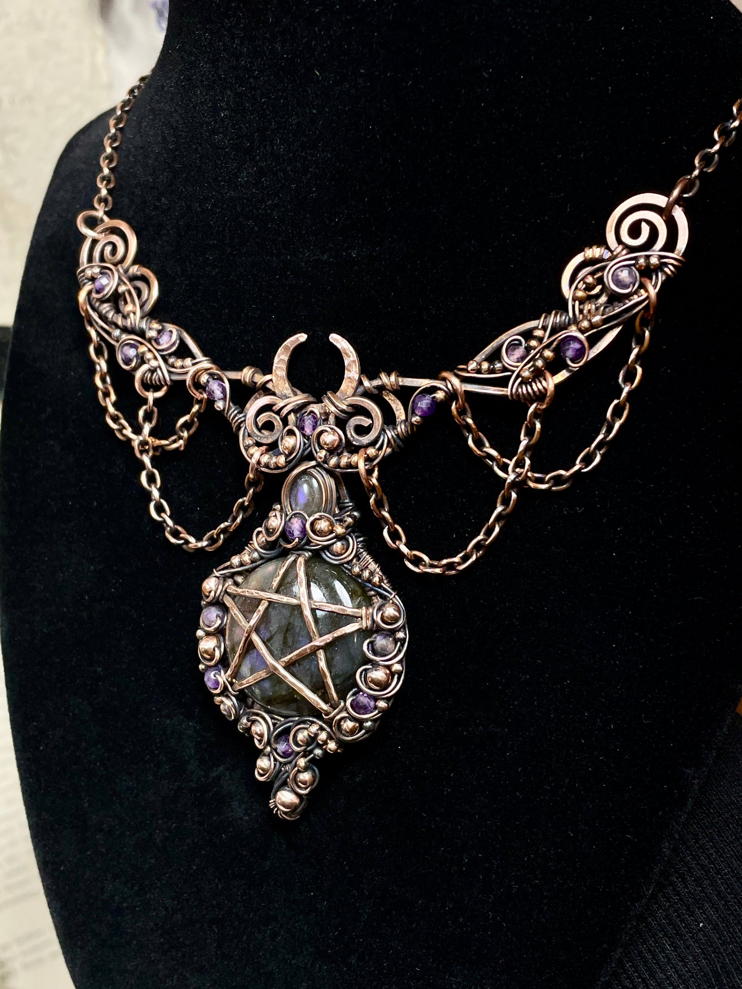 Labradorite Pentacle Collar in Copper
