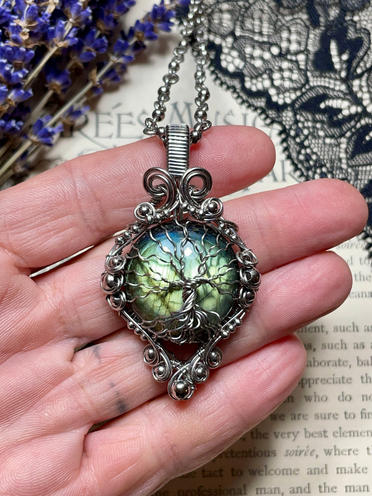 Labradorite Tree of Life Pendant in Stainless Steel