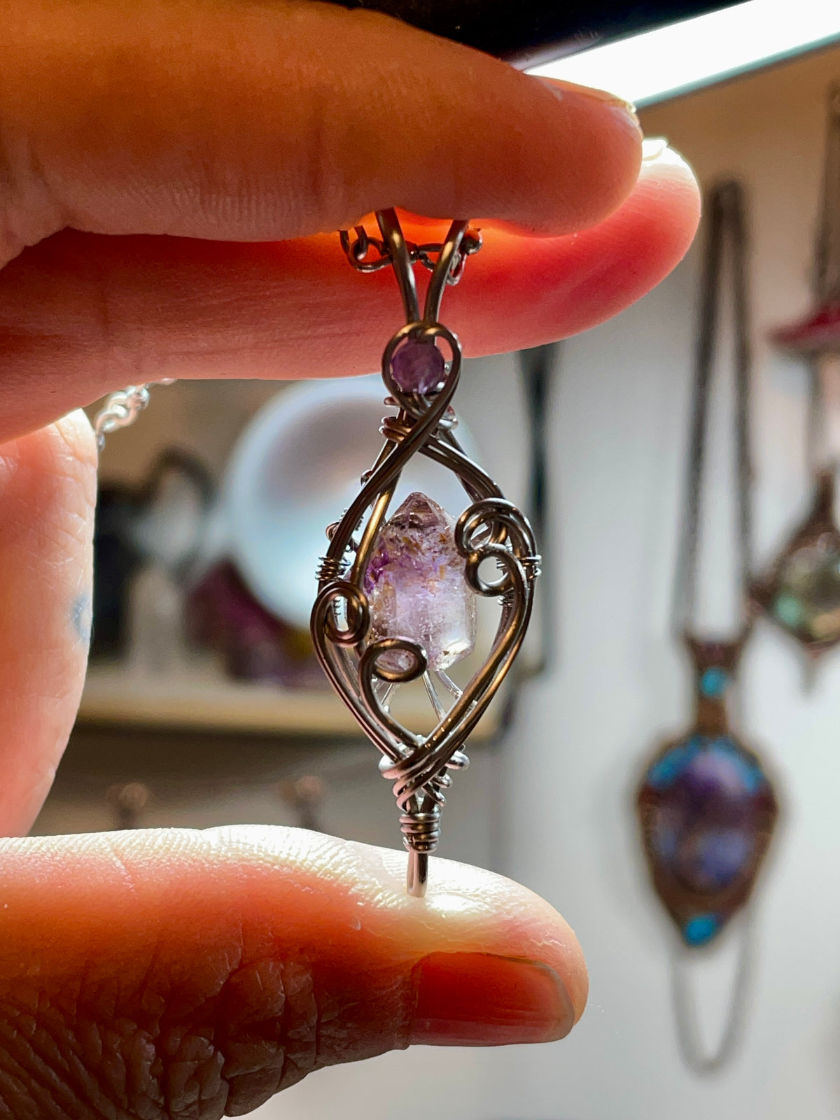 Amethyst Point(Shangaan Amethyst) Pendant in Stainless Steel