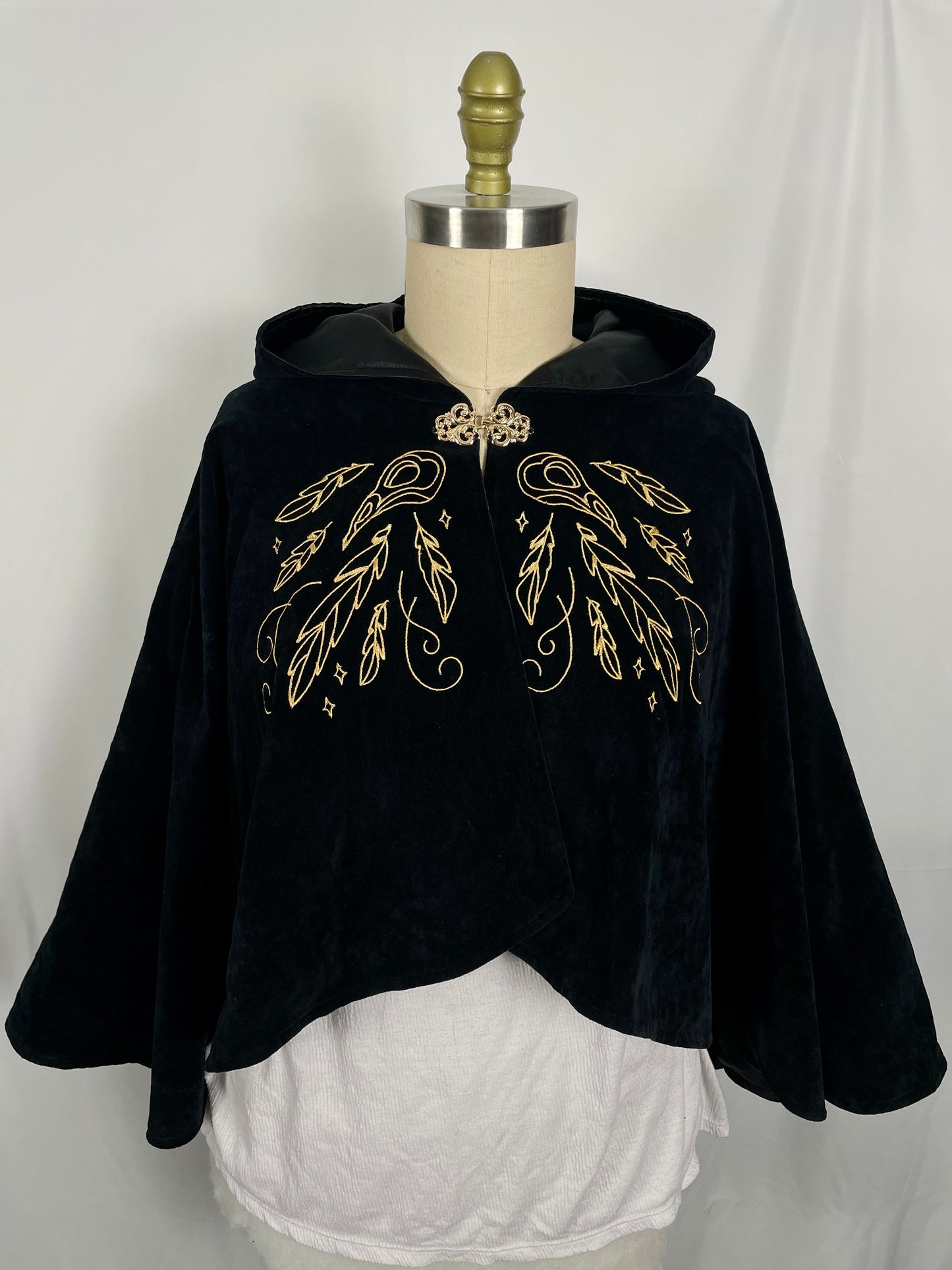 Ravens’ Lament Black Velvet Half-Cloak in Gold