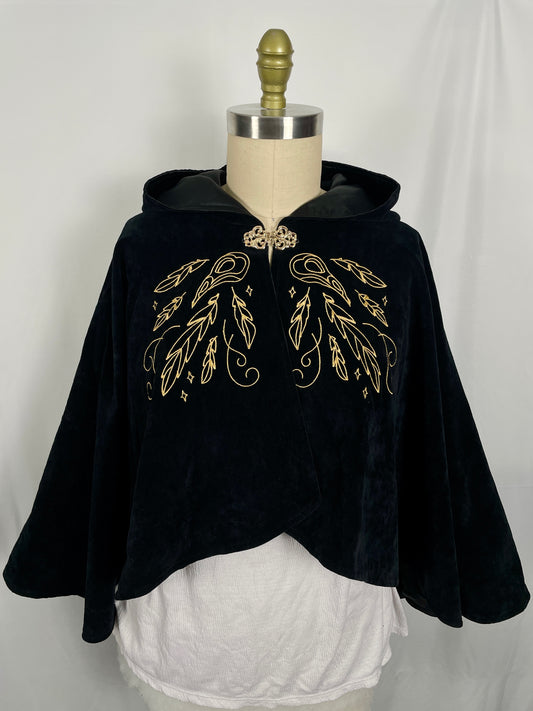 Ravens’ Lament Black Velvet Half-Cloak in Gold