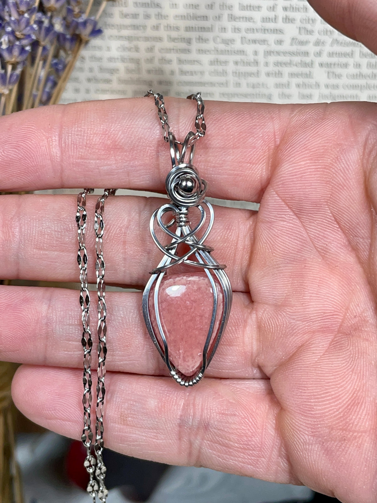 Rhodochrosite Pendant in Stainless Steel