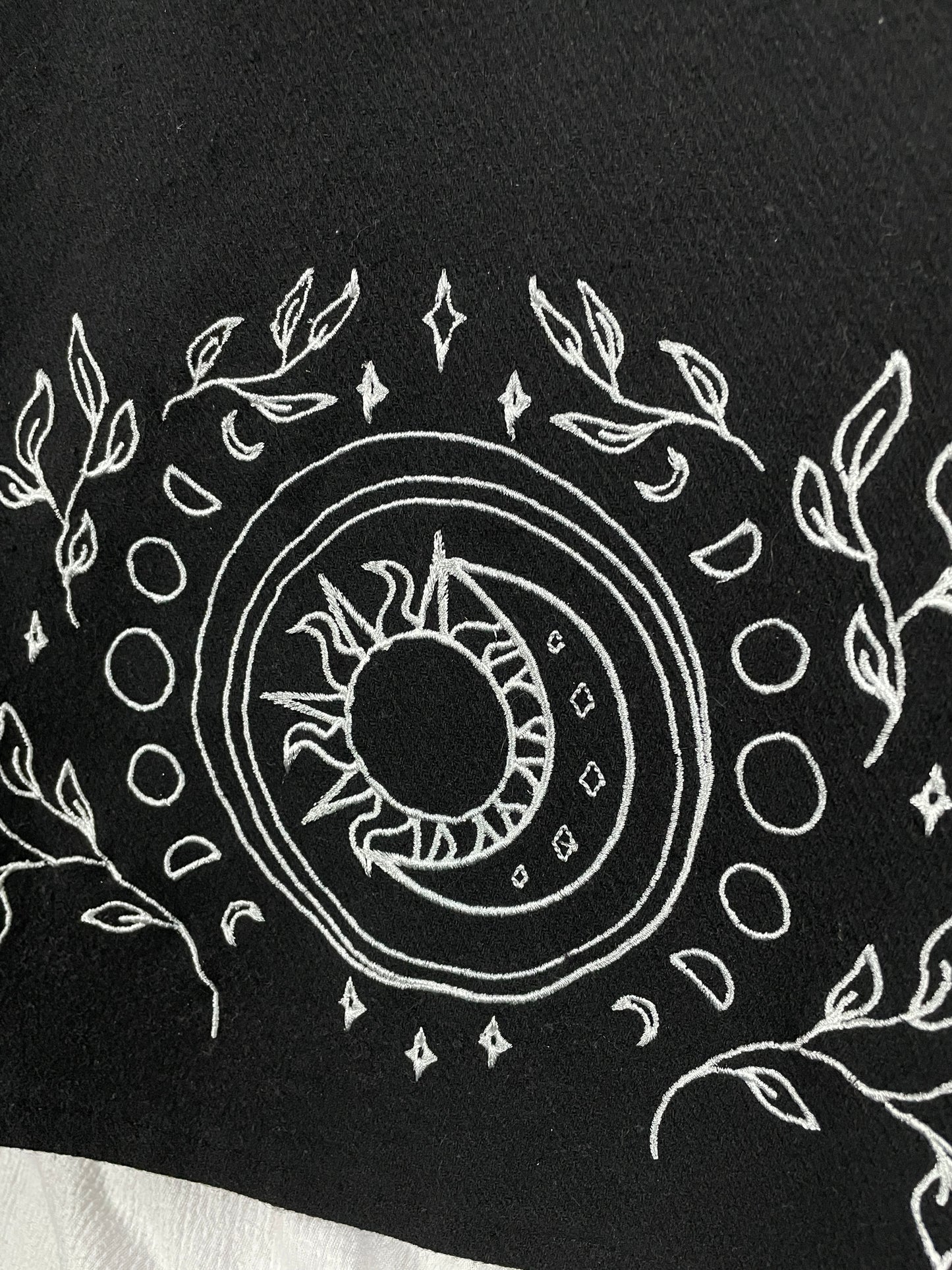Celestial Black Wool Capelet in Silver