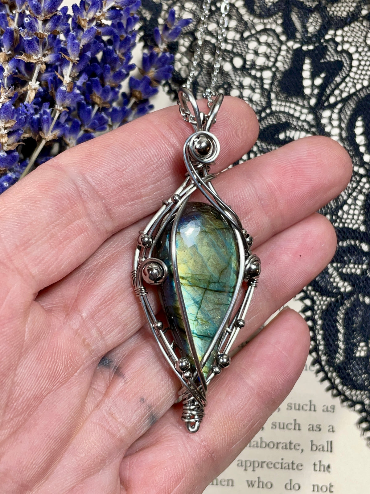 Labradorite Pendant in Stainless Steel