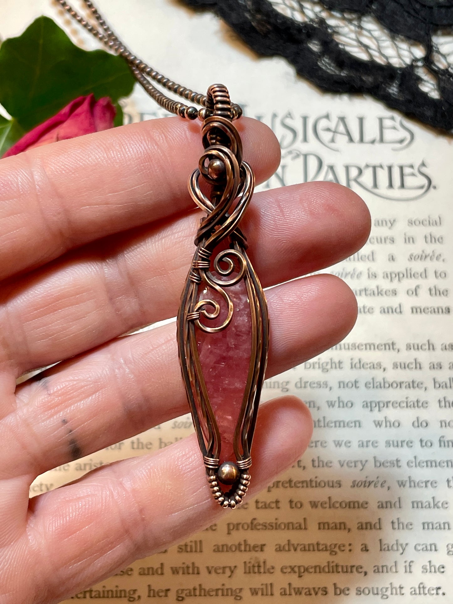 Rhodochrosite Pendant in Copper