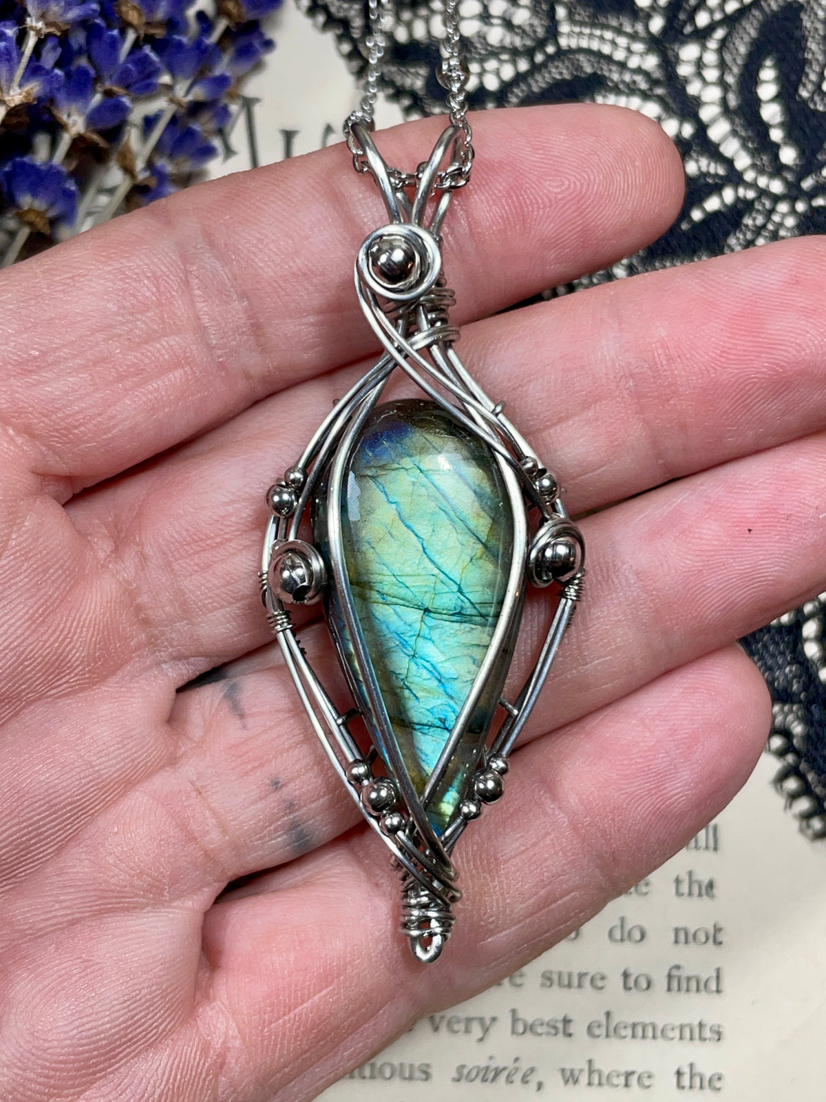 Labradorite Pendant in Stainless Steel