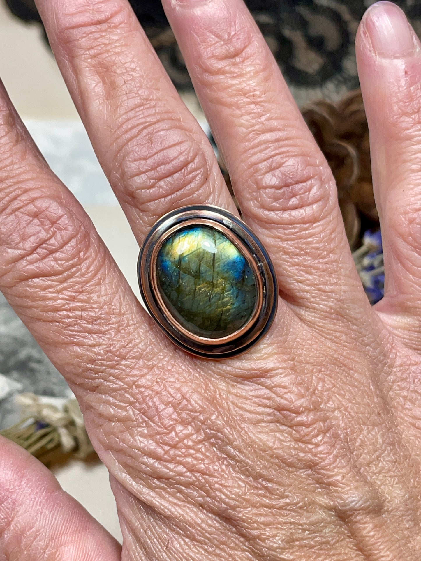 Labradorite Copper Ring Size 5.5