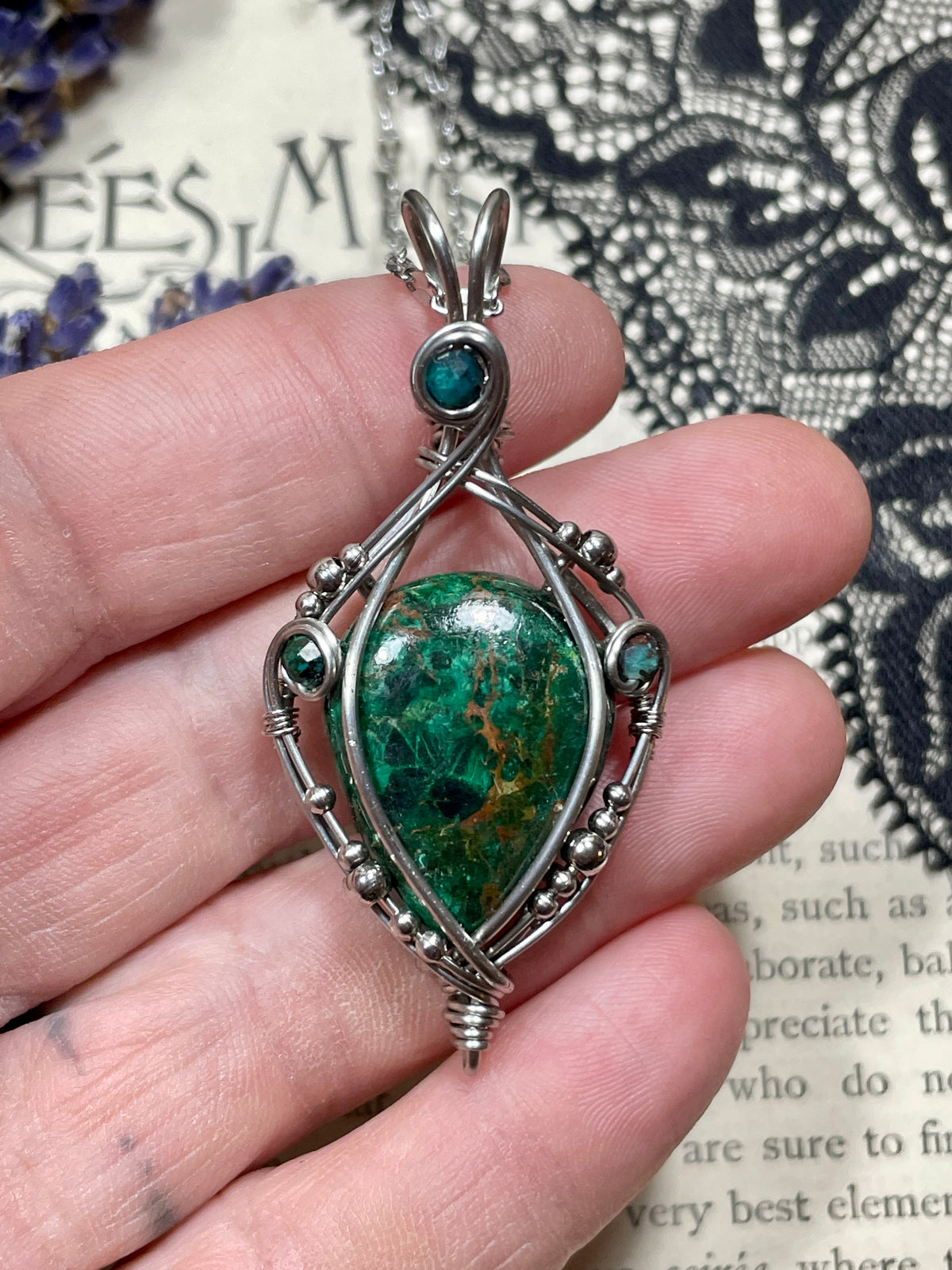 Azurite Malachite Pendant in Stainless Steel