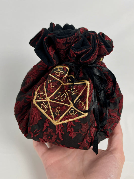 Red Brocade Embroidered Dice Bag