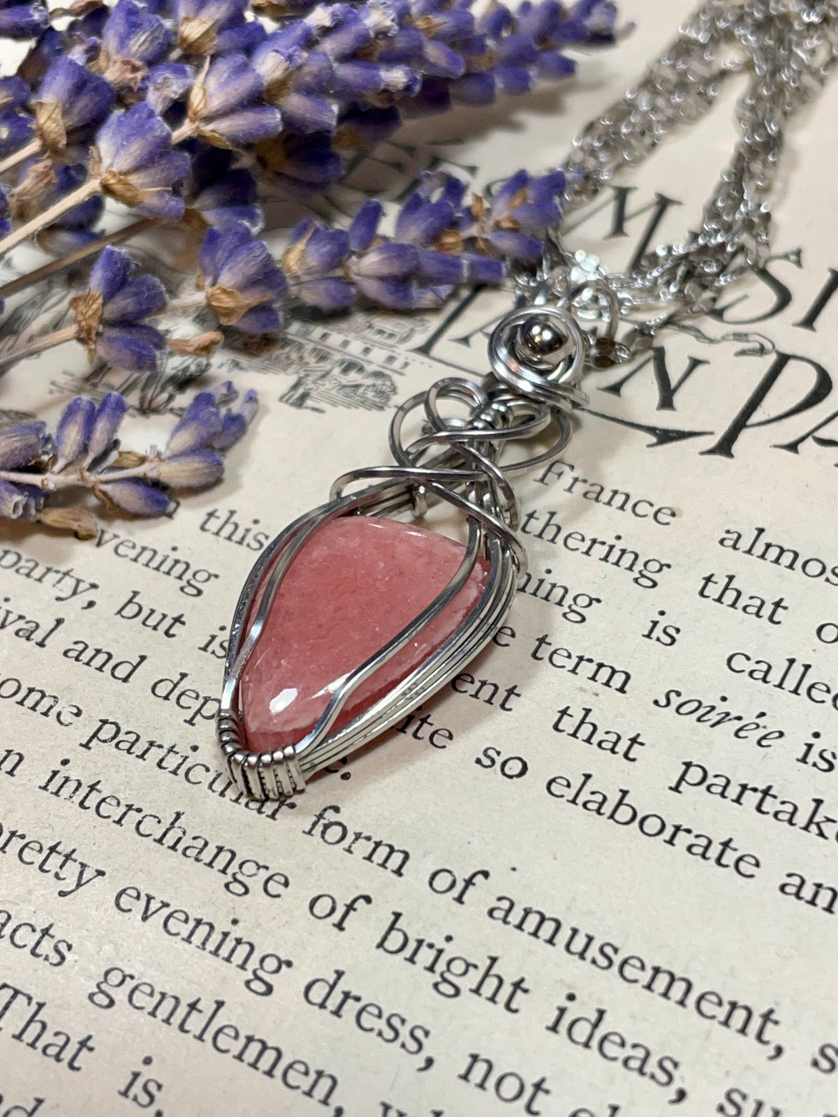 Rhodochrosite Pendant in Stainless Steel