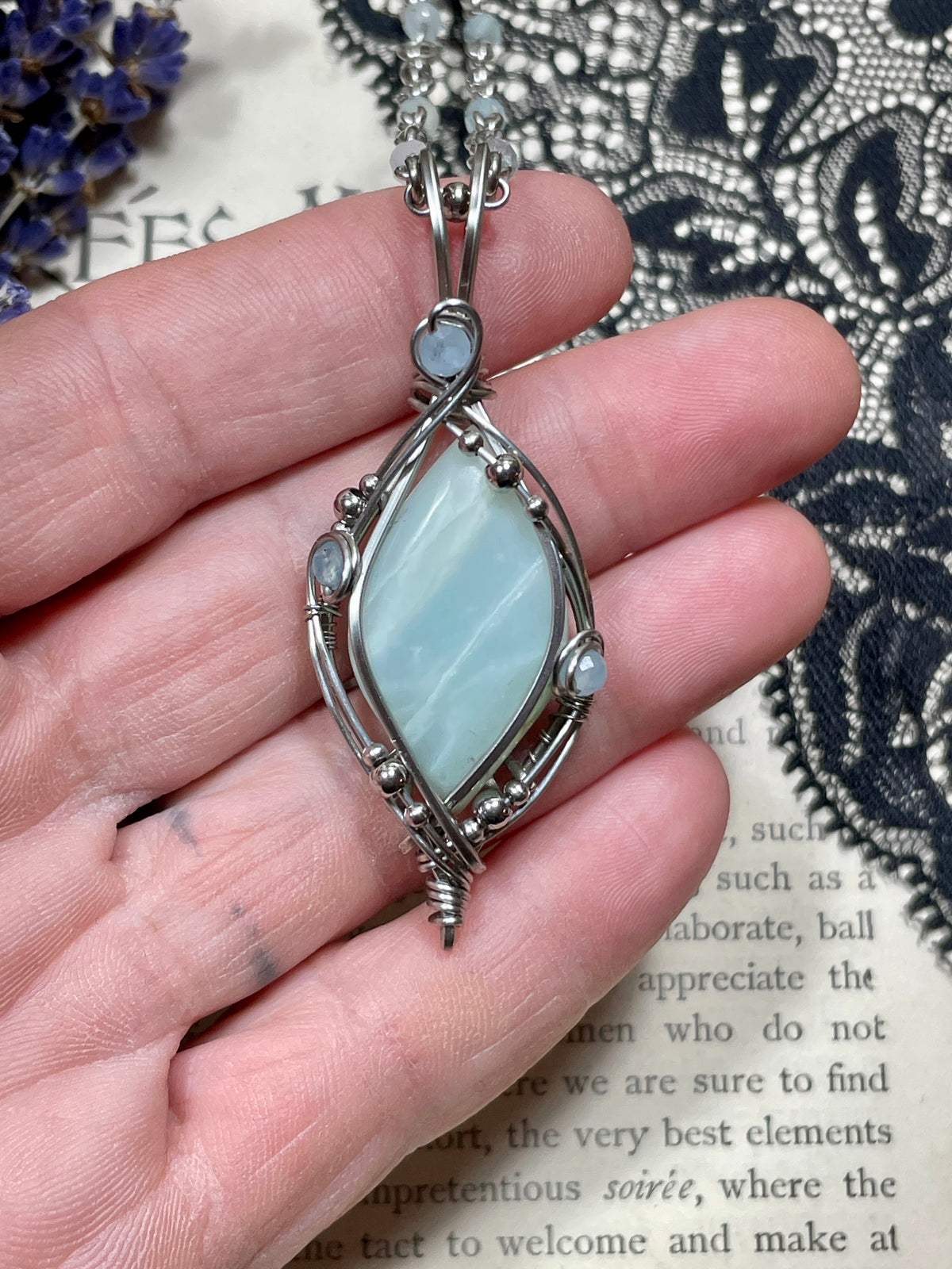 Ocean Wave Jasper Pendant in Stainless Steel