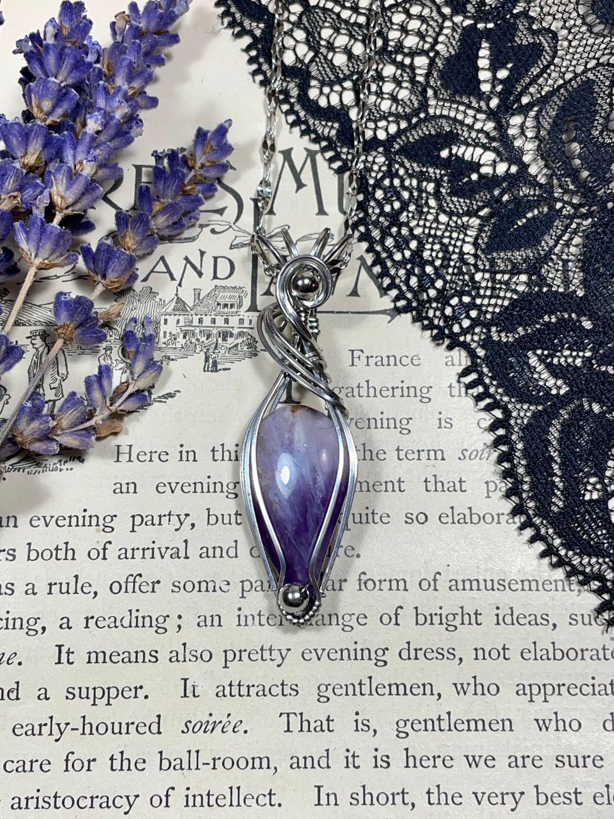 Amethyst Pendant in Stainless Steel