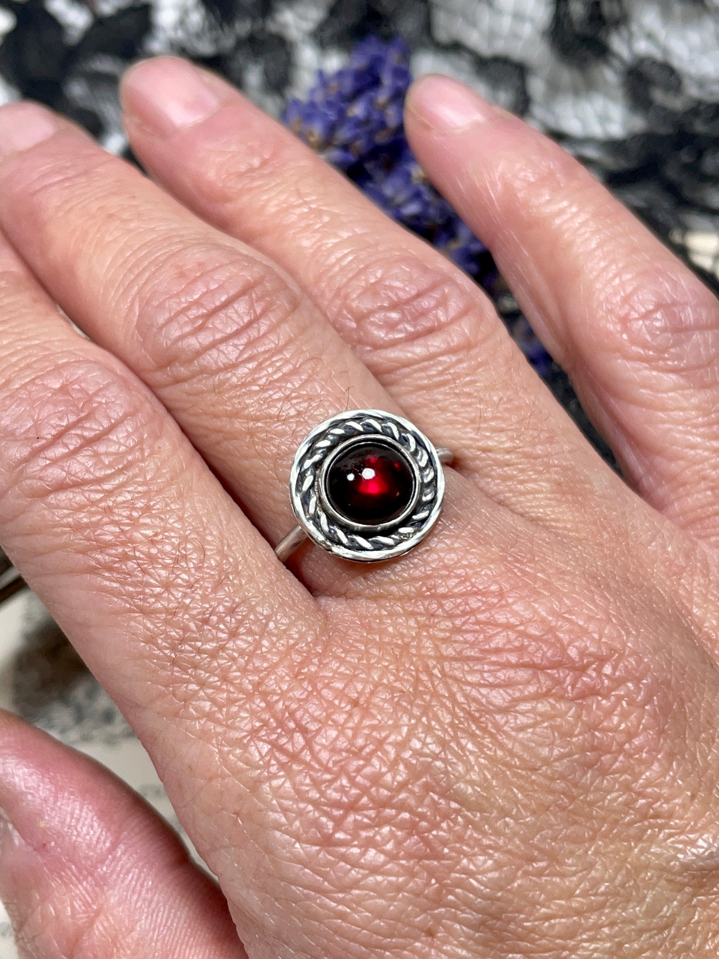 Garnet Sterling Silver Ring Size 7