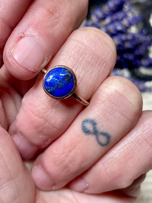 Lapis Lazuli Rustic Copper Ring Size 8