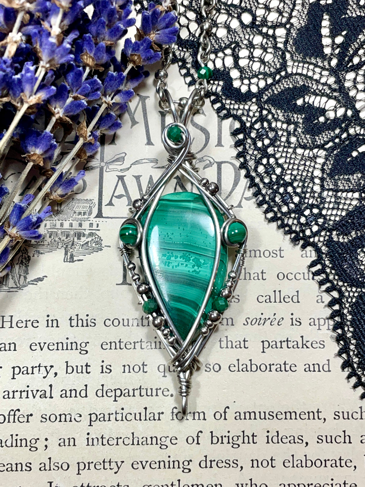 Malachite Pendant in Stainless Steel