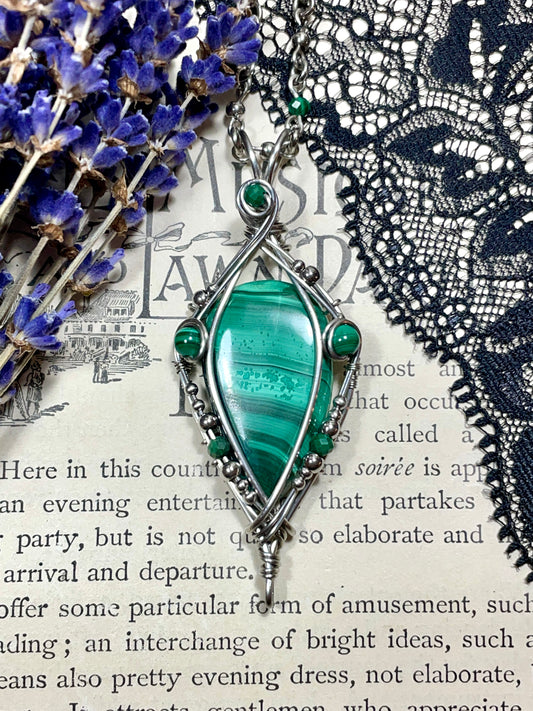 Malachite Pendant in Stainless Steel