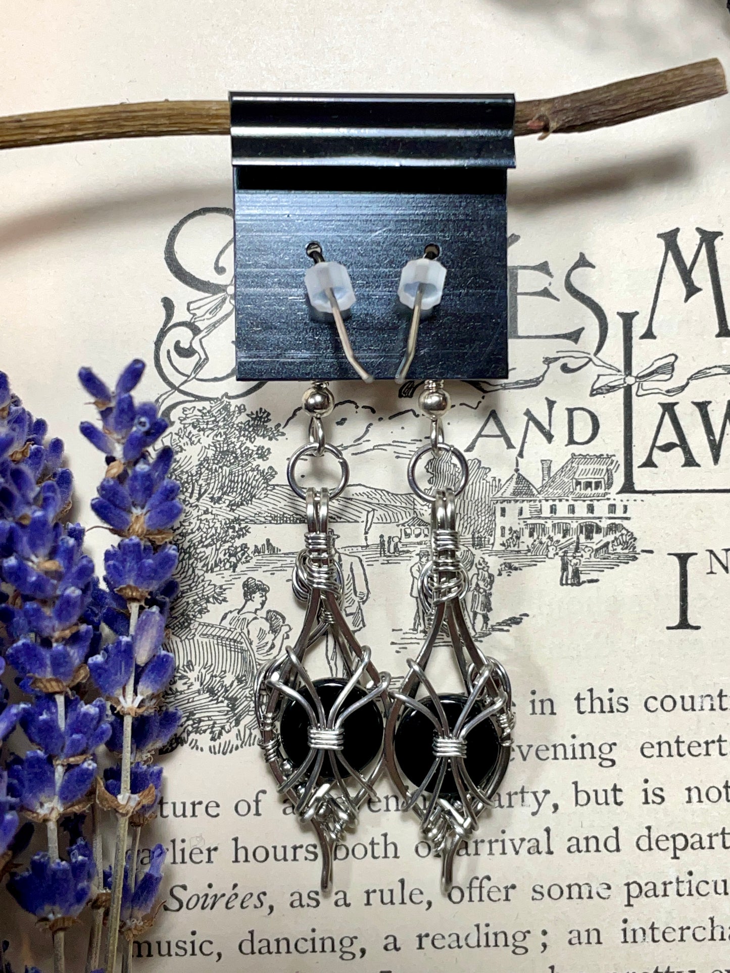 Onyx and Garnet Earrings in Stainless Steel