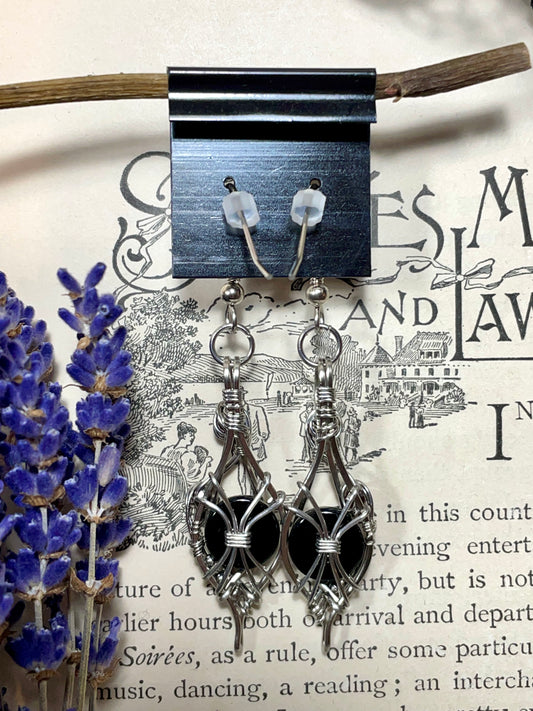 Onyx and Garnet Earrings in Stainless Steel