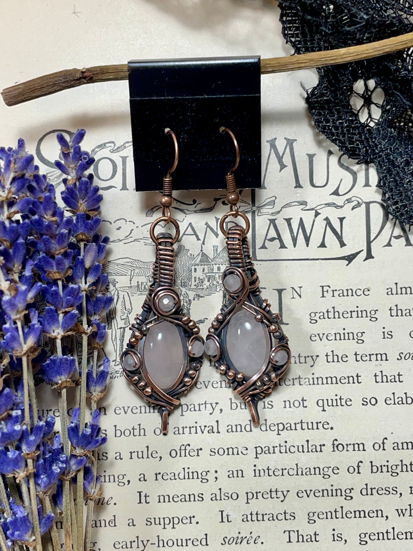 Rose Quartz Earrings in Copper