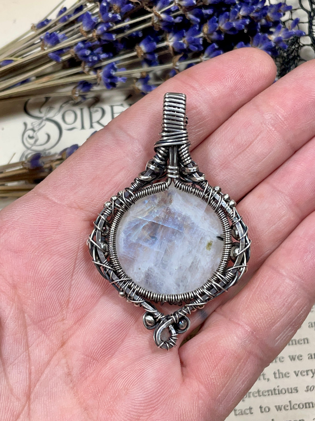 Moonstone (Rainbow Moonstone) Tree of Life Pendant in Sterling Silver